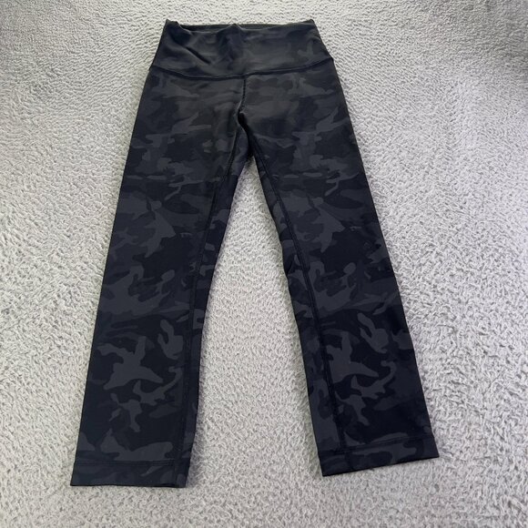Lululemon Wunder Train High Rise Crop Womens 4 Black Camo Pull On Active Legging - Picture 1 of 9